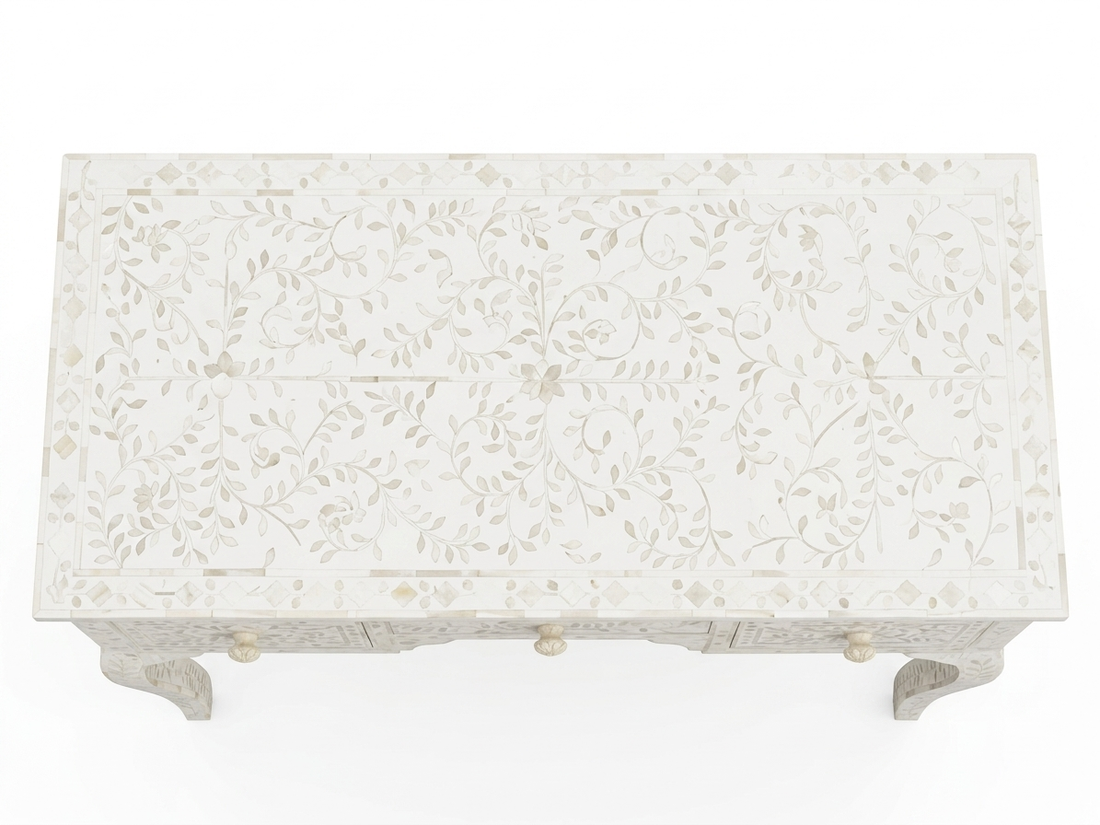 Bone Inlay White 3-Drawer Console Table