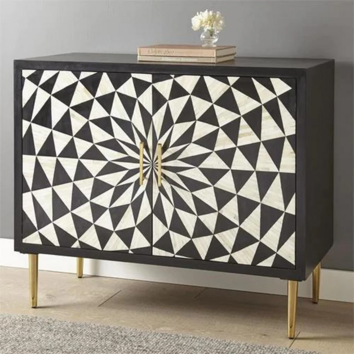 Beautifully Handcrafted Antique Bone Inlay Bed Side | Decorative Floral black  Colour Table | Vintage End Bed Side with 1 Drawers 2 Door for Home Decor bed side,furnitire cabinet
