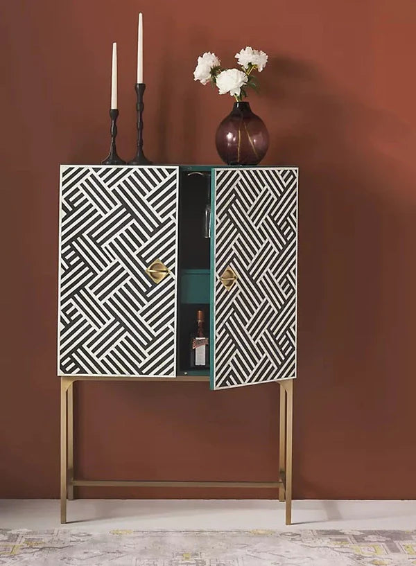 Inlay Storage Bar Cabinet - Chevron