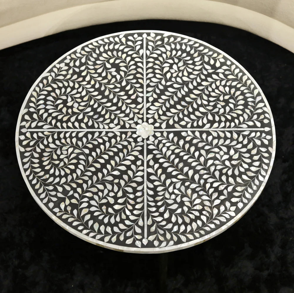bone inlay India, mother of pearl inlay round coffee table living room table mop inlay furniture