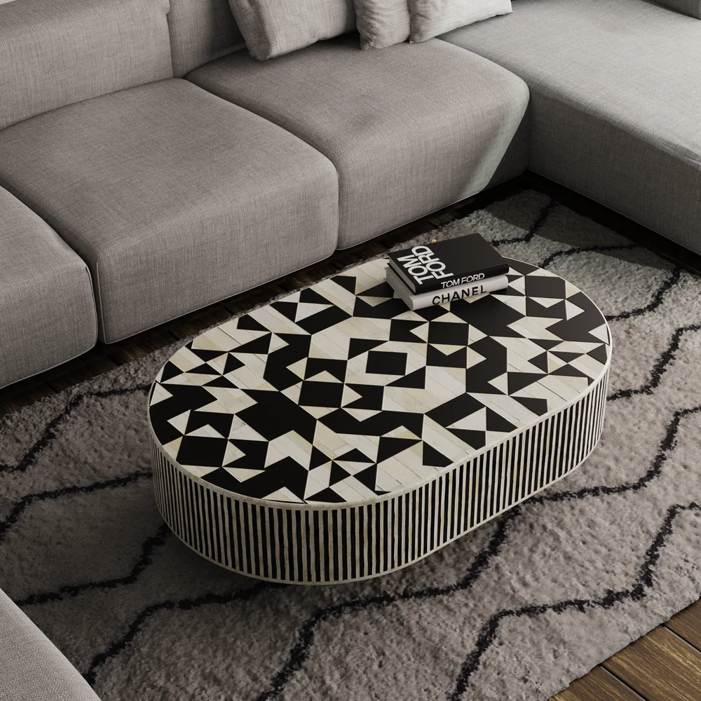 Inlay Jordan Oval Shape Coffee Table - Kingsley ,bone inlay coffee table bone inlay furniture