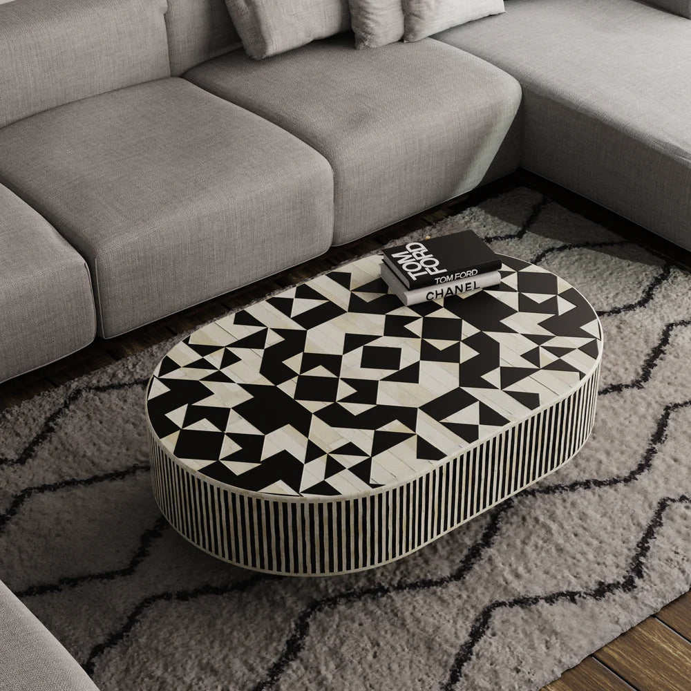 Inlay Jordan Oval Shape Coffee Table - Kingsley
