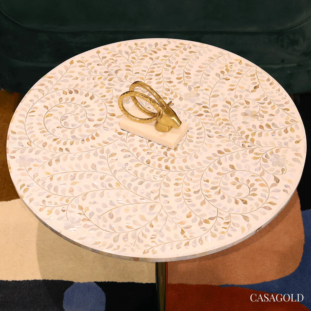 bone inlay India, mother of pearl inlay round coffee table living room table mop inlay furniture