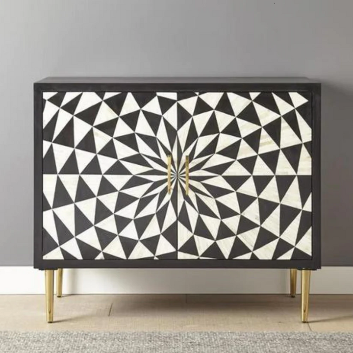 Beautifully Handcrafted Antique Bone Inlay Bed Side | Decorative Floral black  Colour Table | Vintage End Bed Side with 1 Drawers 2 Door for Home Decor bed side,furnitire cabinet