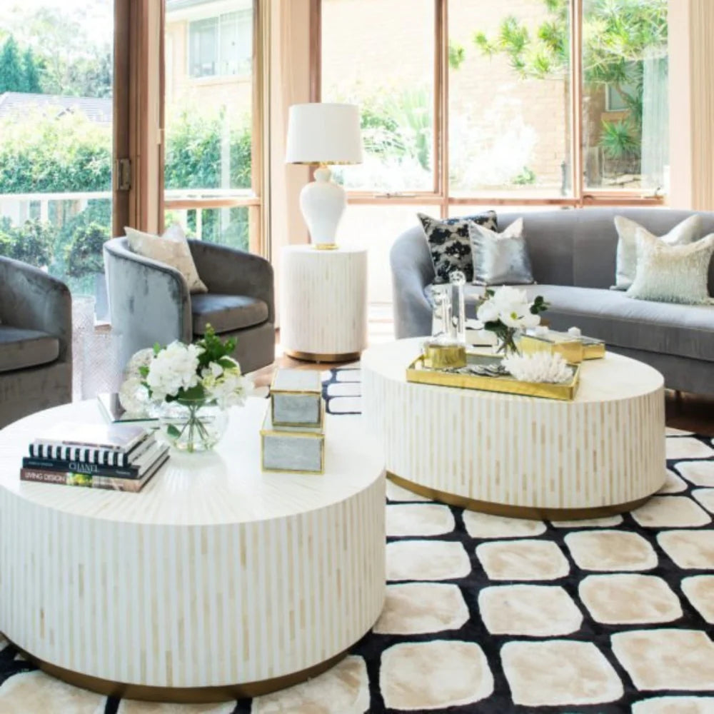 Inlay Round Coffee Table- Makayla mather of pearl coffee table