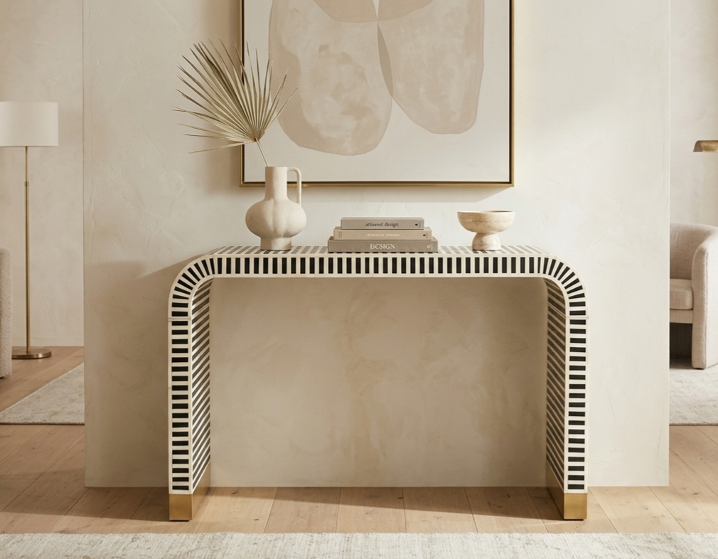 Black and white Bone Inlay U Shape console table