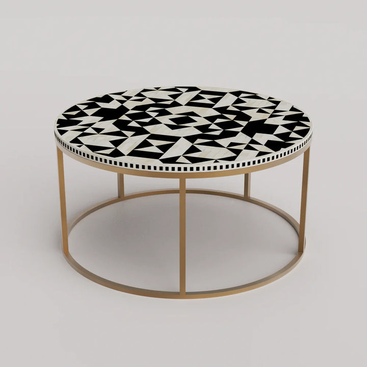 Inlay Georgia Round Coffee Table with Metal Stand - Kingsley