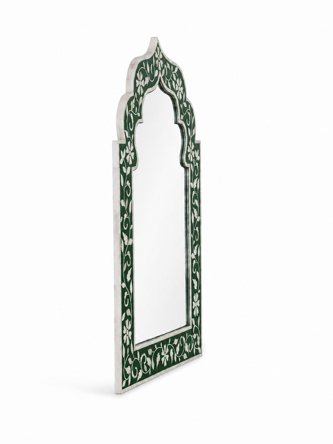 Bone Inlay Green & White Floral Design Mirror Frame
