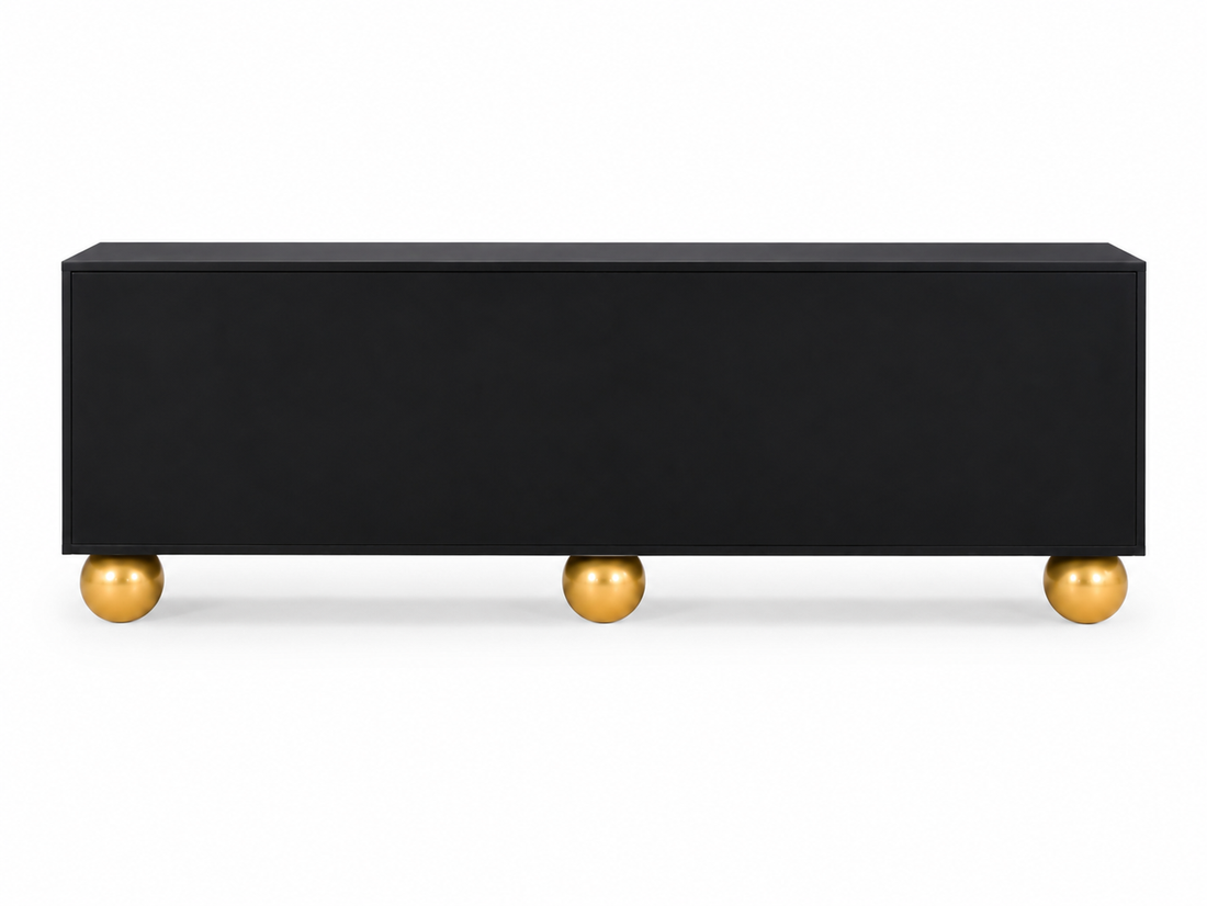Mother of Pearl Inlay Black 4-Door TV Unit Media Cabinet