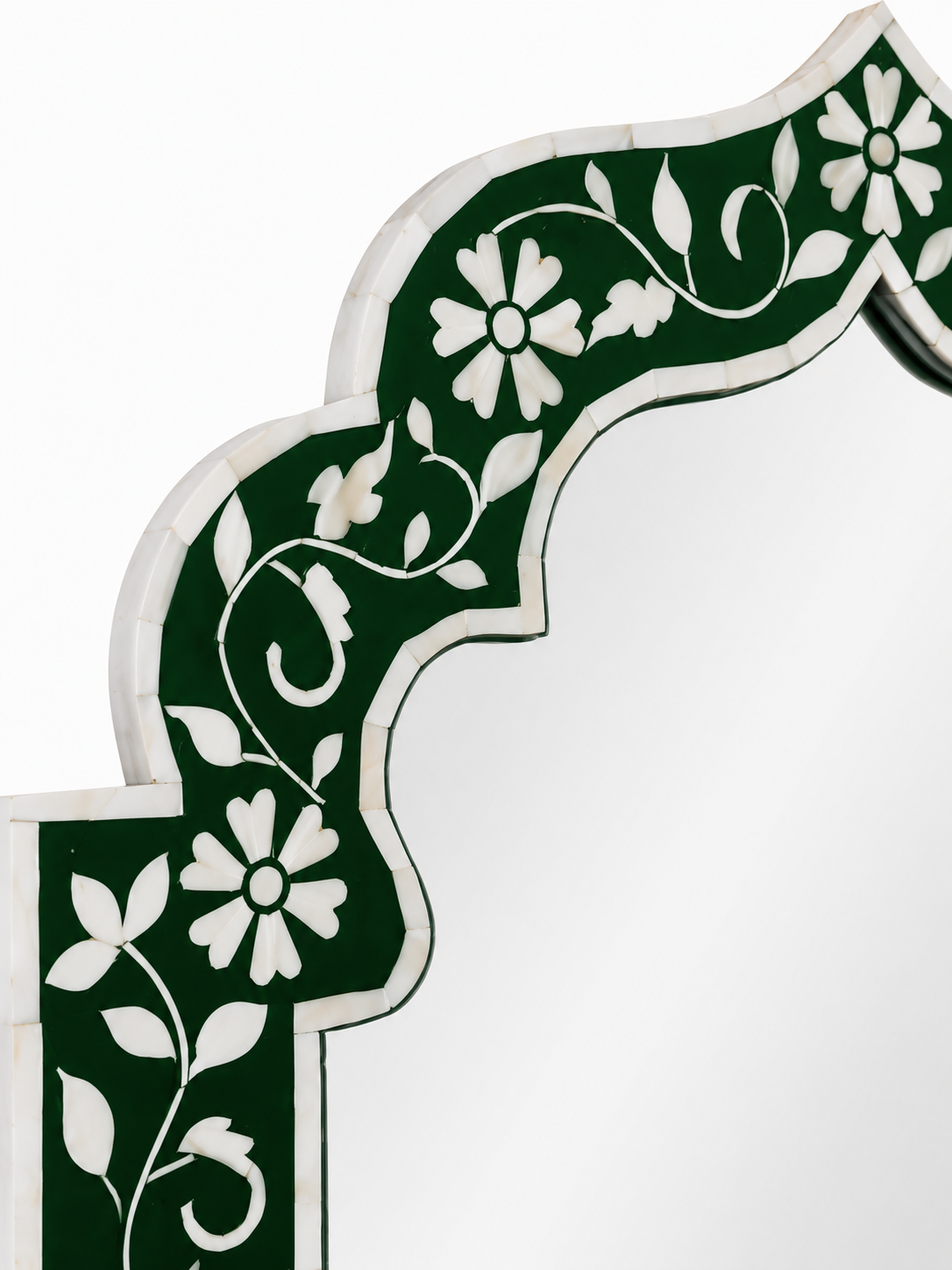 Bone Inlay Green & White Floral Design Mirror Frame