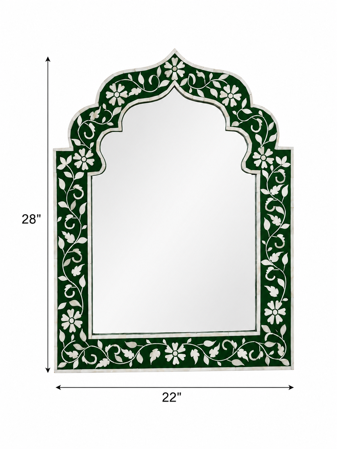 Bone Inlay Green & White Floral Design Mirror Frame