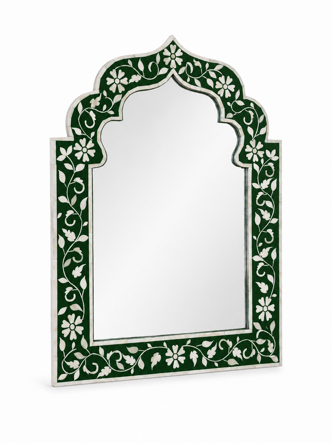 Bone Inlay Green & White Floral Design Mirror Frame