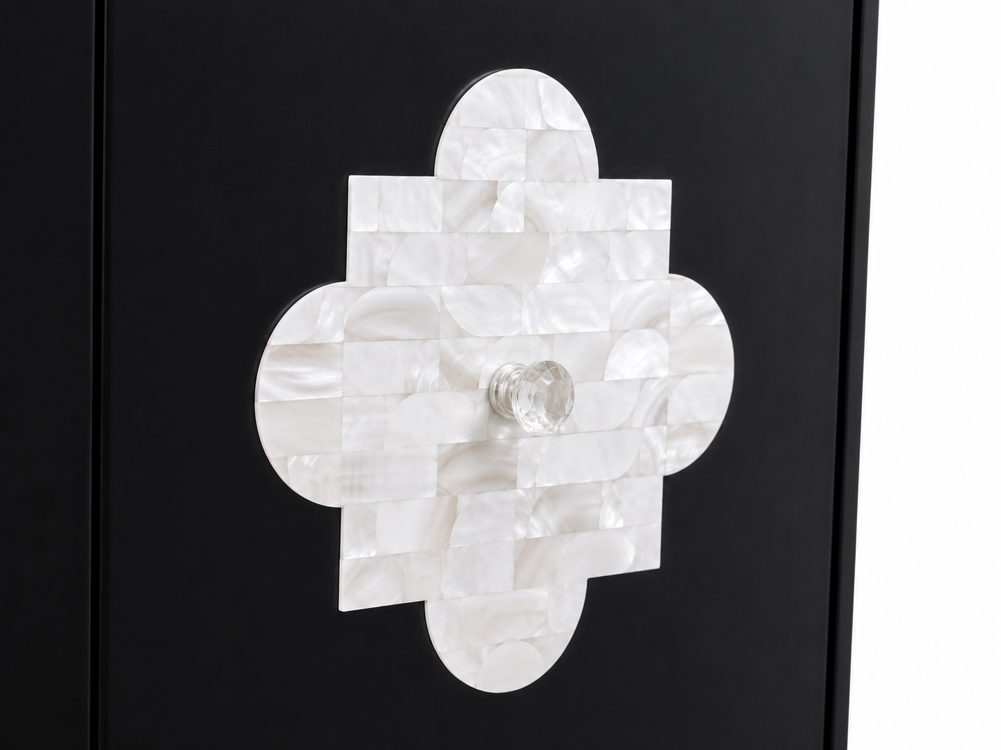 Mother of Pearl Inlay Black 4-Door TV Unit Media Cabinet