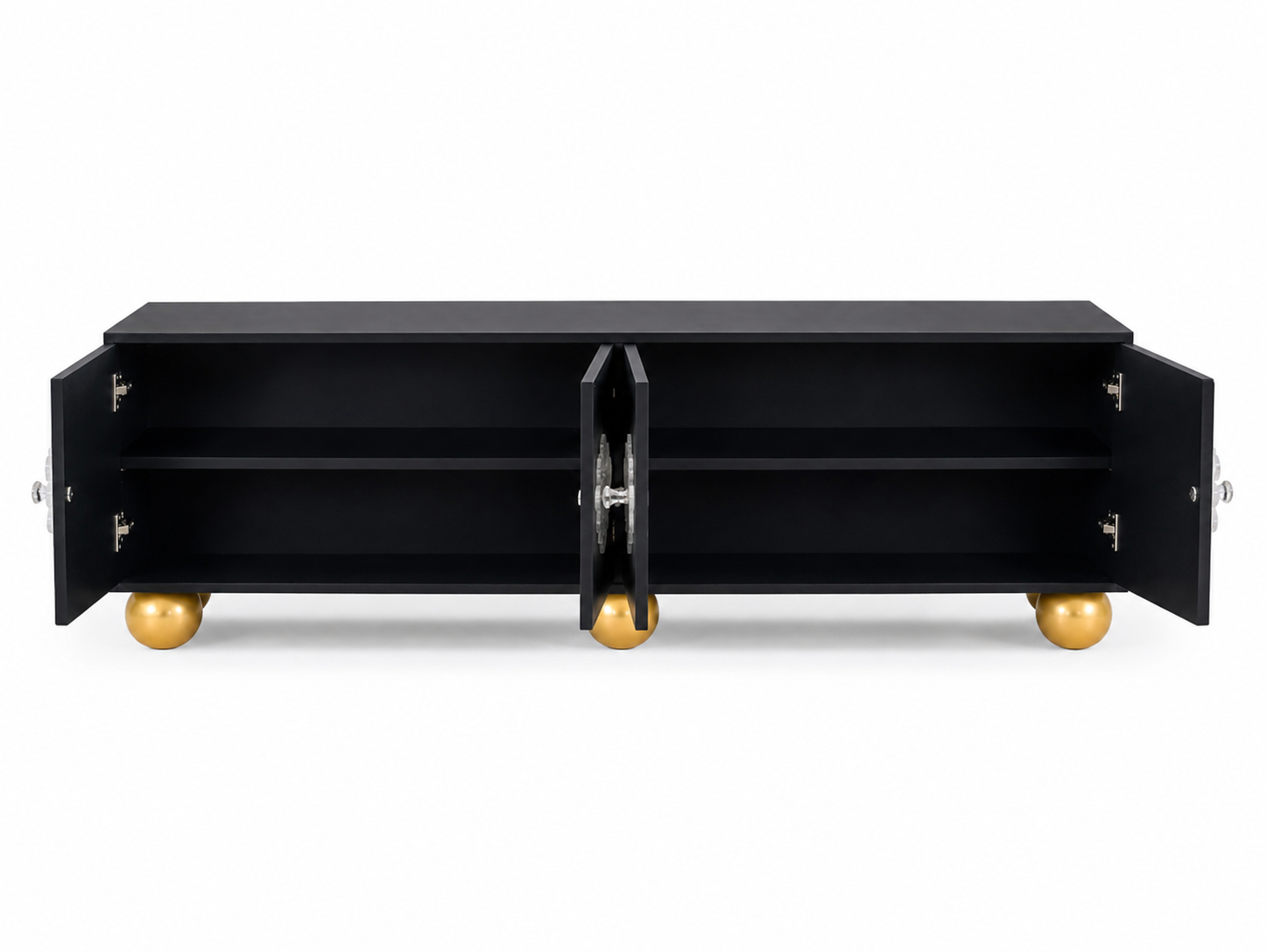 Mother of Pearl Inlay Black 4-Door TV Unit Media Cabinet
