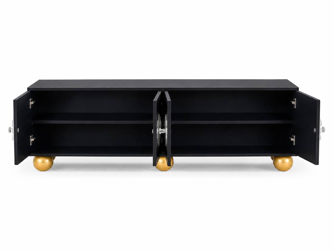 Mother of Pearl Inlay Black 4-Door TV Unit Media Cabinet