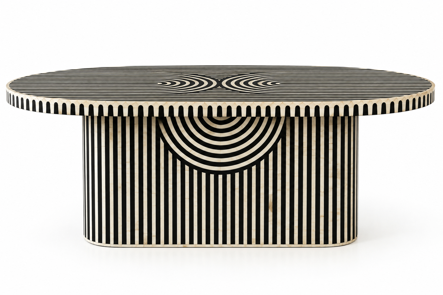 Bone Inlay Black Dining Table – Geometric Pattern Dining Room Table