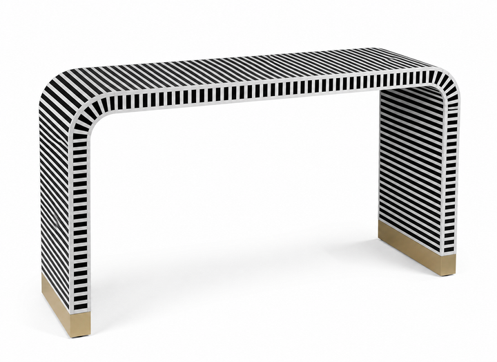 Black Bone Inlay U Console Table | Handmade Bone Inlay Entryway Console | Bone Inlay India