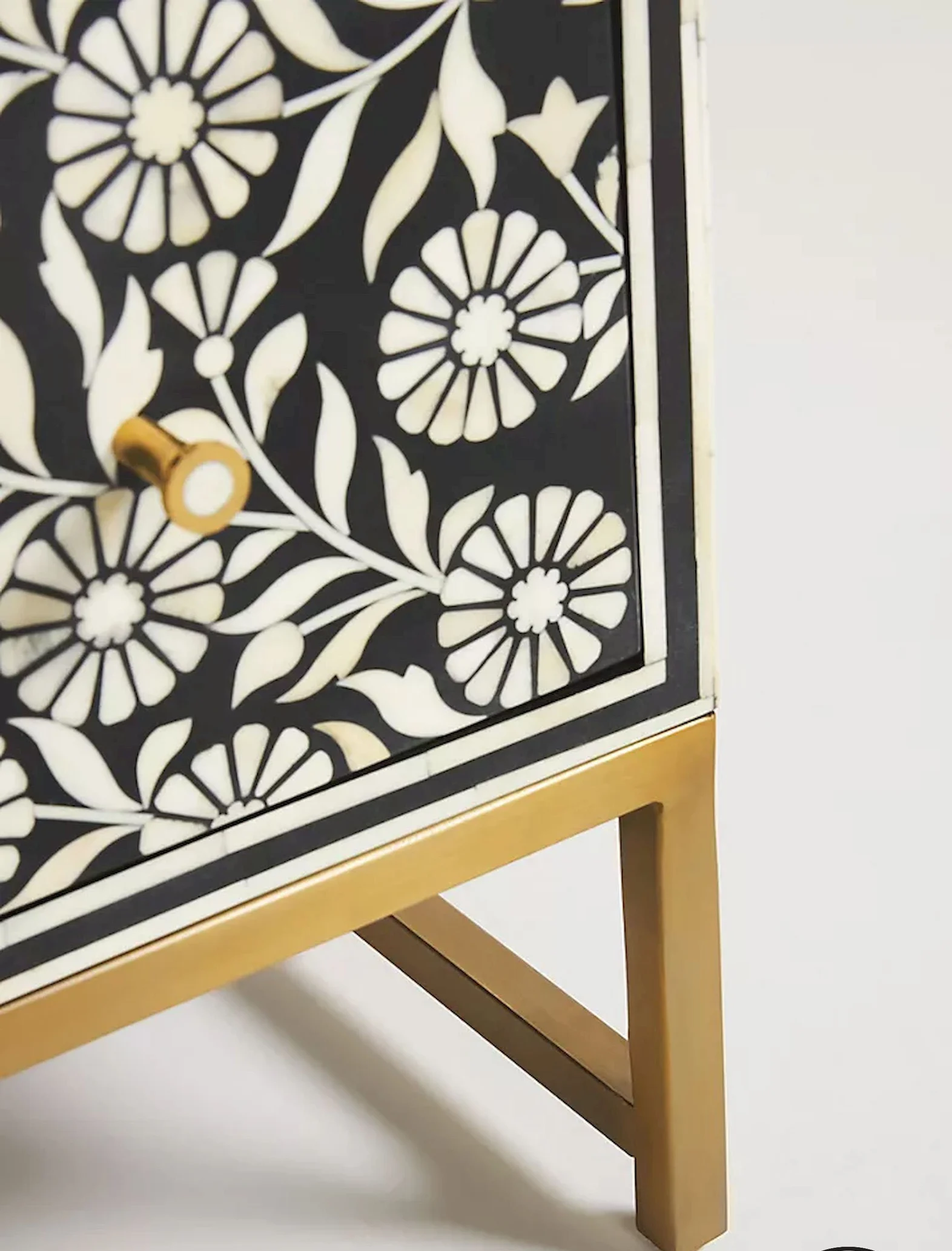 Bone Flora Inlay 3 Drawers Chest of Drawers, Bone Inlay Drawers Dresser, Bone Inlay Chest of Drawers, Bone Inlay Furniture Sideboard Floral