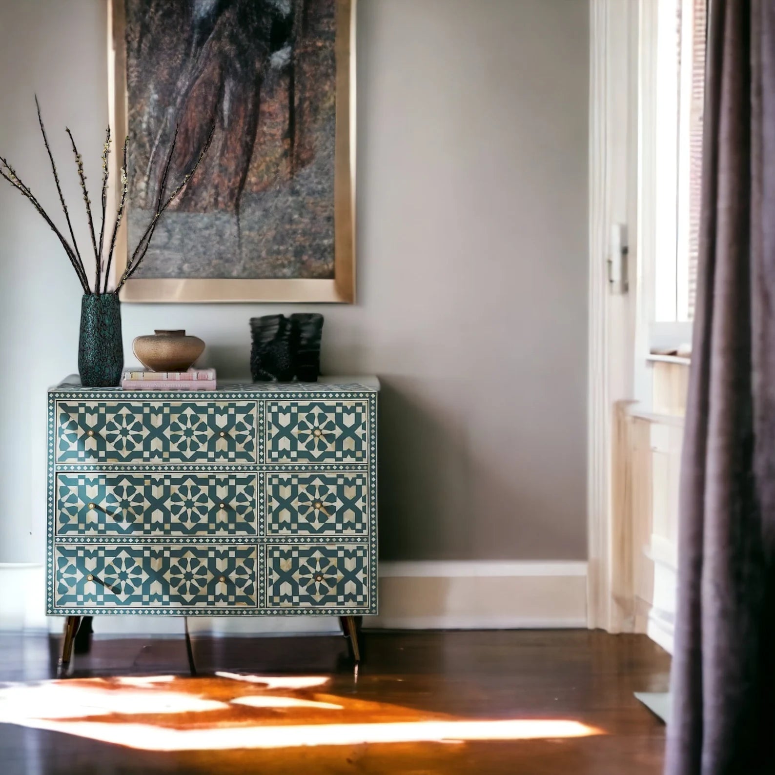 Bone Moroccan Inlay 6 Drawers Chest of Drawers, Bone Inlay Drawers Dresser, Bone Inlay Chest of Drawers, Bone Inlay Furniture Sideboard Unit