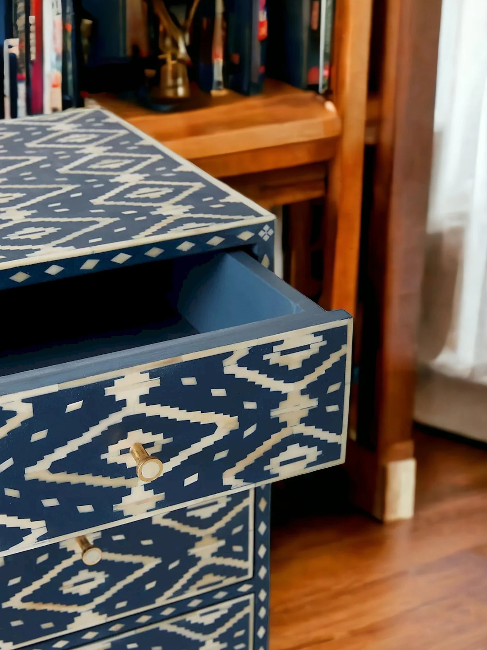Bone Ikat Inlay 3 Drawers Chest of Drawers, Bone Inlay Drawers Dresser, Bone Inlay Chest of Drawers, Bone Inlay Furniture Sideboard Unit