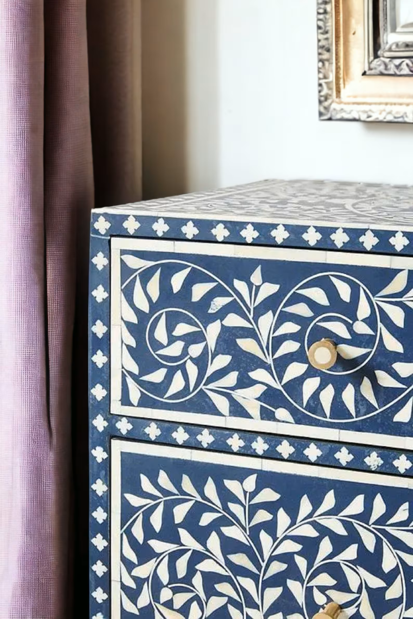 Bone Floral Inlay 6 Drawers Chest of Drawers, Bone Inlay Drawers Dresser, Bone Inlay Chest of Drawers, Bone Inlay Furniture Sideboard Floral