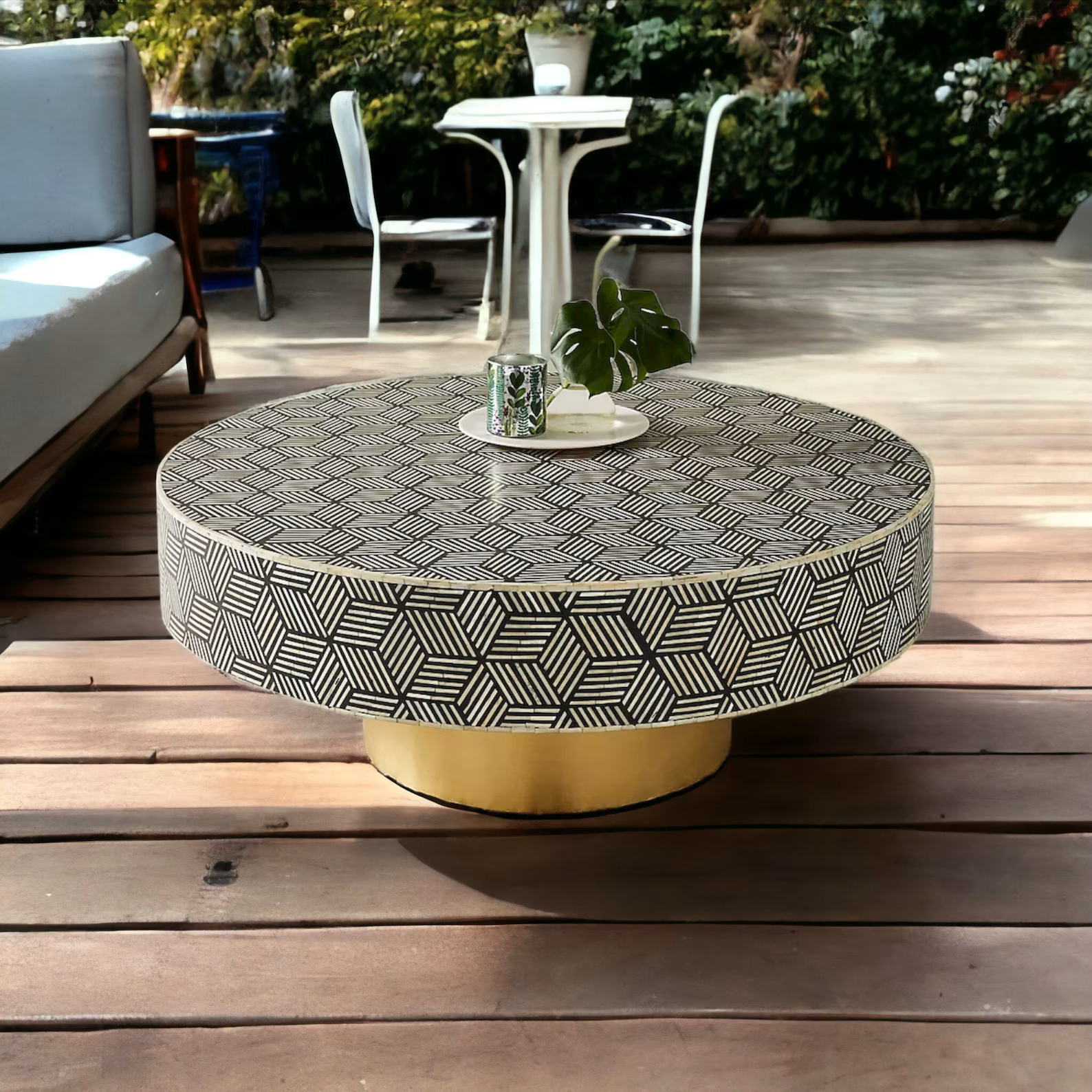 Handmade Bone Inlay Coffee Table, Camel Bone Inlay Table, Bone Inlay Stripes Coffee Table, Bone Inlay Center Table, Bone Inlay Furniture