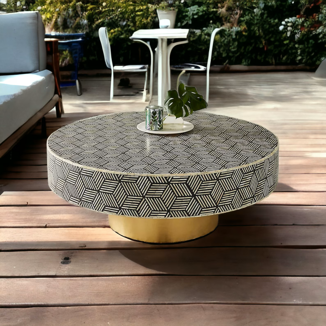 Handmade Bone Inlay Coffee Table, Camel Bone Inlay Table, Bone Inlay Stripes Coffee Table, Bone Inlay Center Table, Bone Inlay Furniture