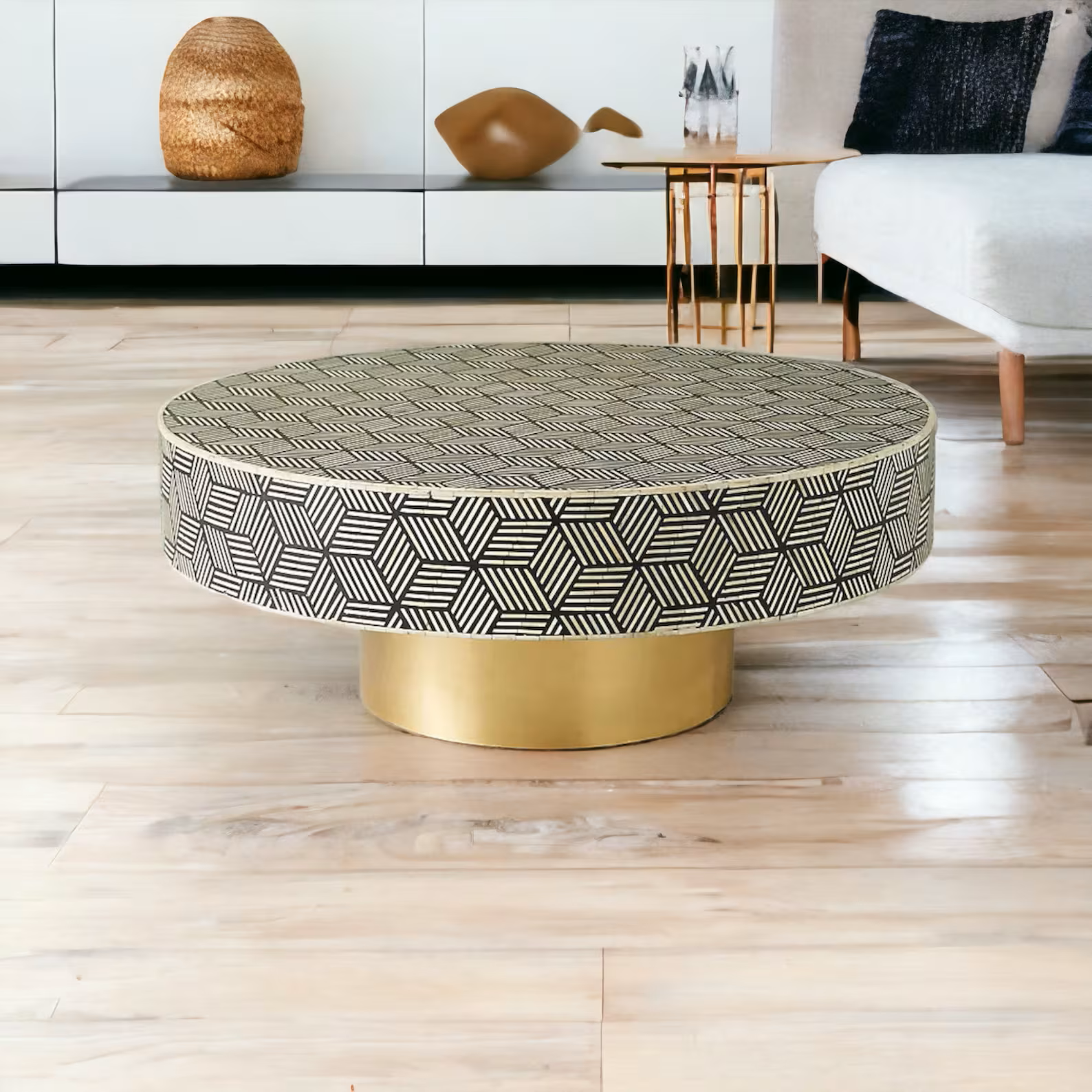 Handmade Bone Inlay Coffee Table, Camel Bone Inlay Table, Bone Inlay Stripes Coffee Table, Bone Inlay Center Table, Bone Inlay Furniture