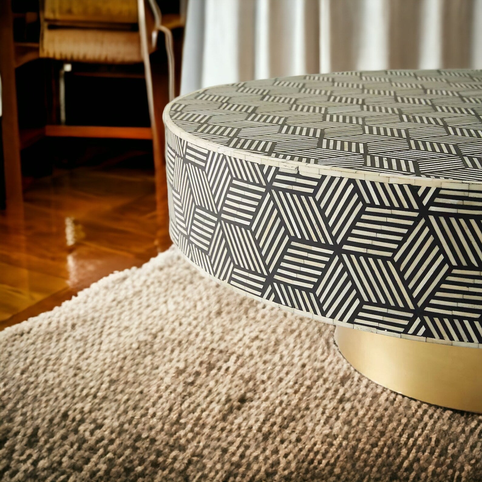 Handmade Bone Inlay Coffee Table, Camel Bone Inlay Table, Bone Inlay Stripes Coffee Table, Bone Inlay Center Table, Bone Inlay Furniture