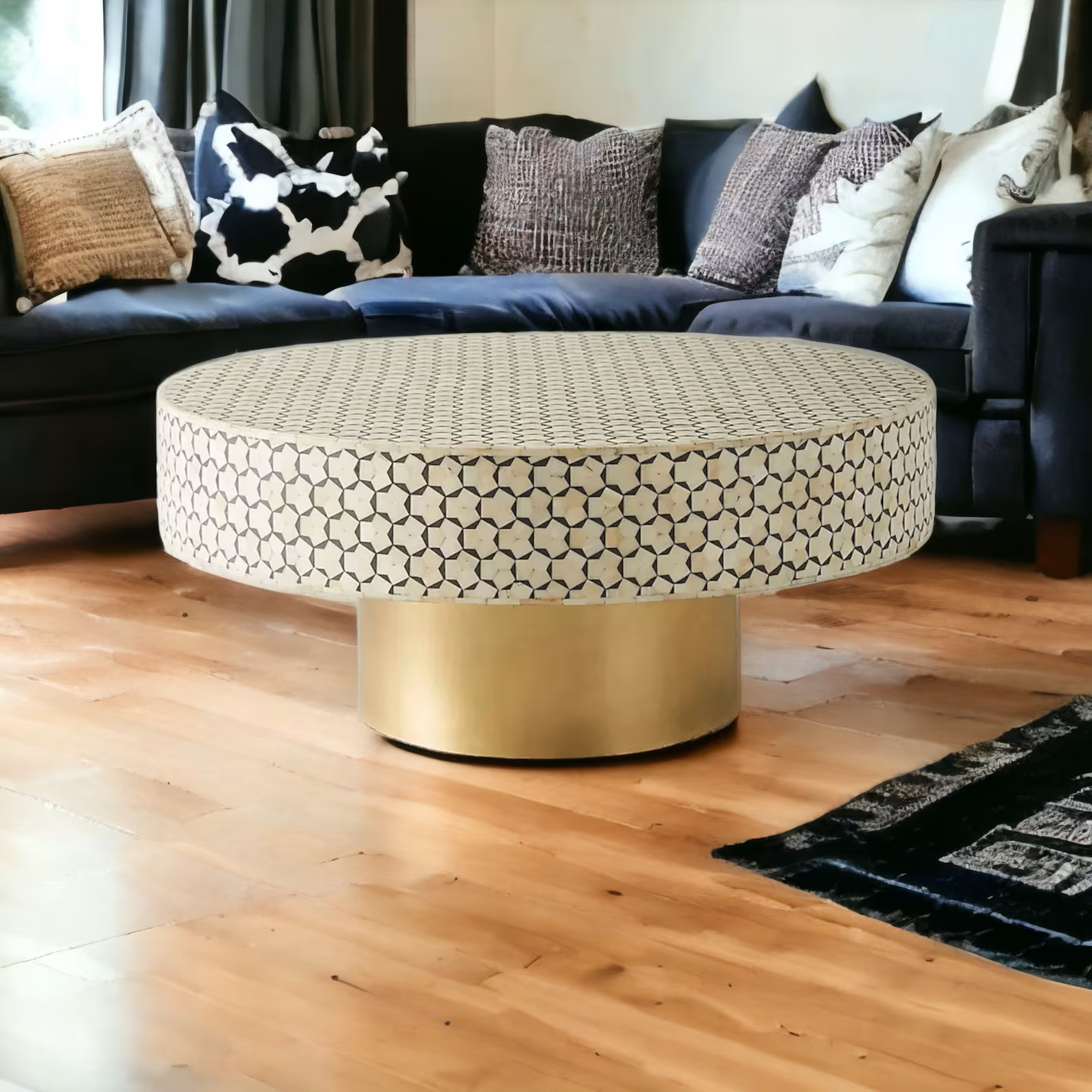 Targua Handmade Bone Inlay Coffee Table, Camel Bone Inlay Table, Bone Inlay Geometric Table, Bone Inlay Center Table, Bone Inlay Furniture