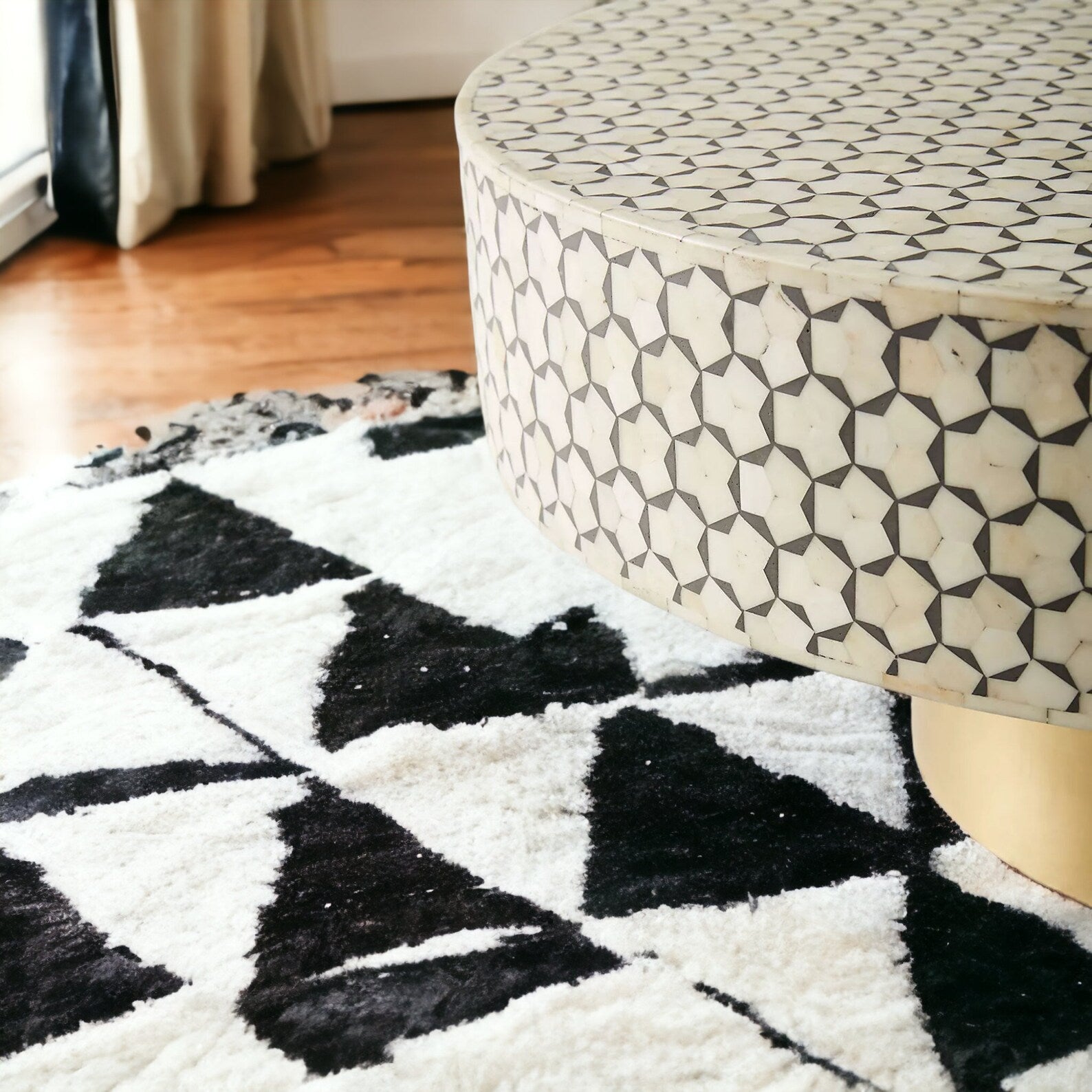 Targua Handmade Bone Inlay Coffee Table, Camel Bone Inlay Table, Bone Inlay Geometric Table, Bone Inlay Center Table, Bone Inlay Furniture