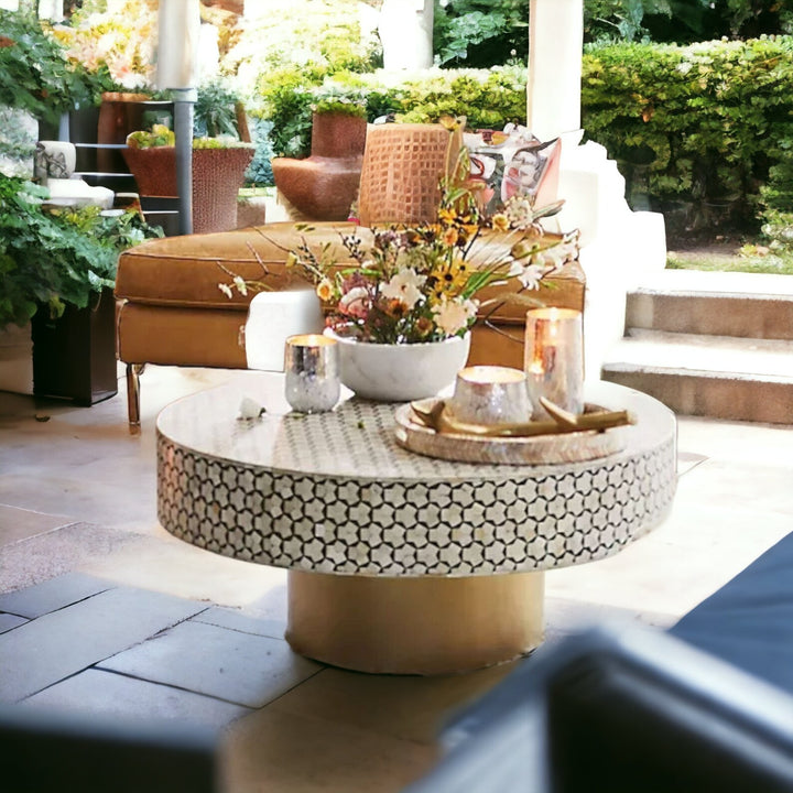 Targua Handmade Bone Inlay Coffee Table, Camel Bone Inlay Table, Bone Inlay Geometric Table, Bone Inlay Center Table, Bone Inlay Furniture