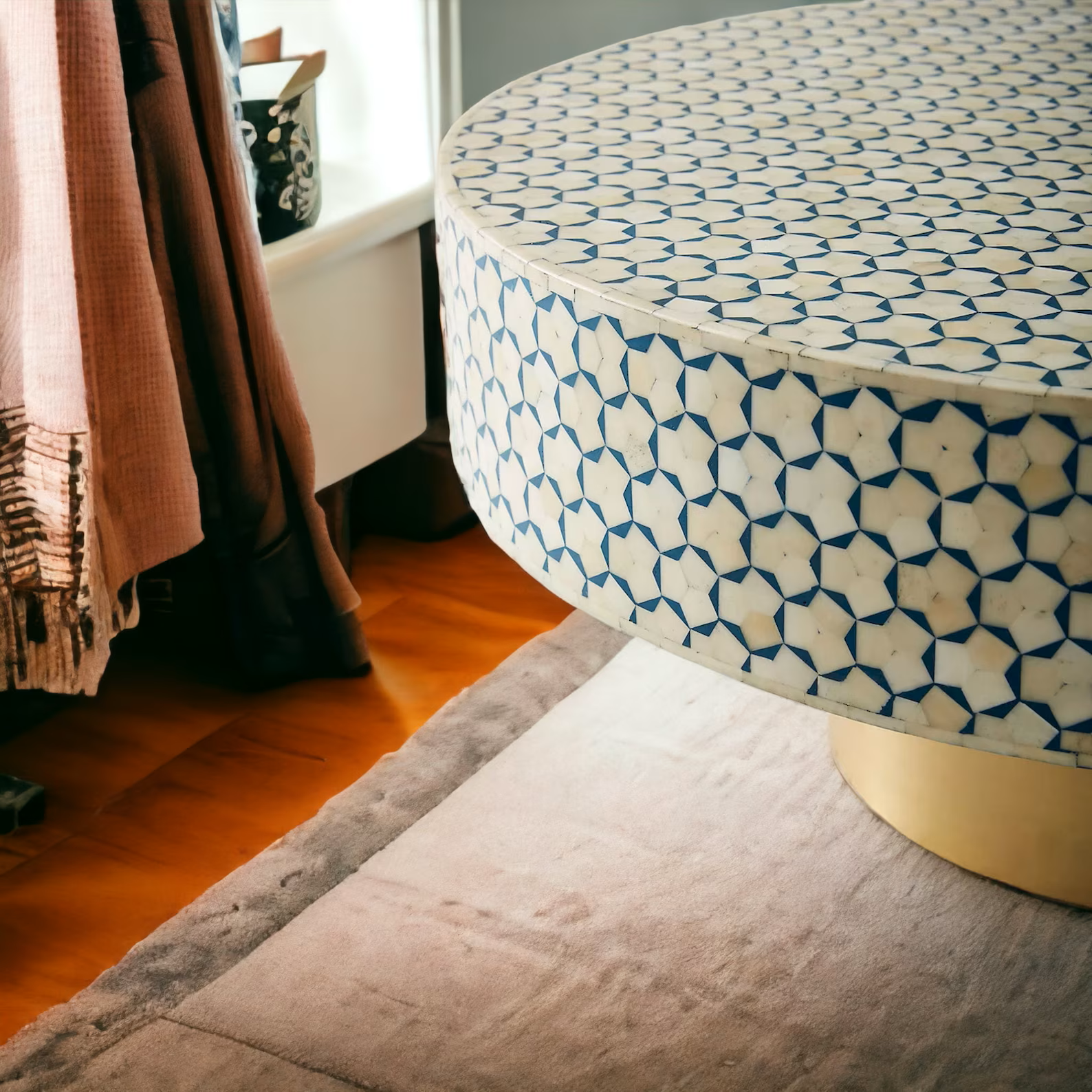 Handmade Targua Bone Inlay Coffee Table, Camel Bone Inlay Table, Bone Inlay Geometric Table, Bone Inlay Center Table, Bone Inlay Furniture