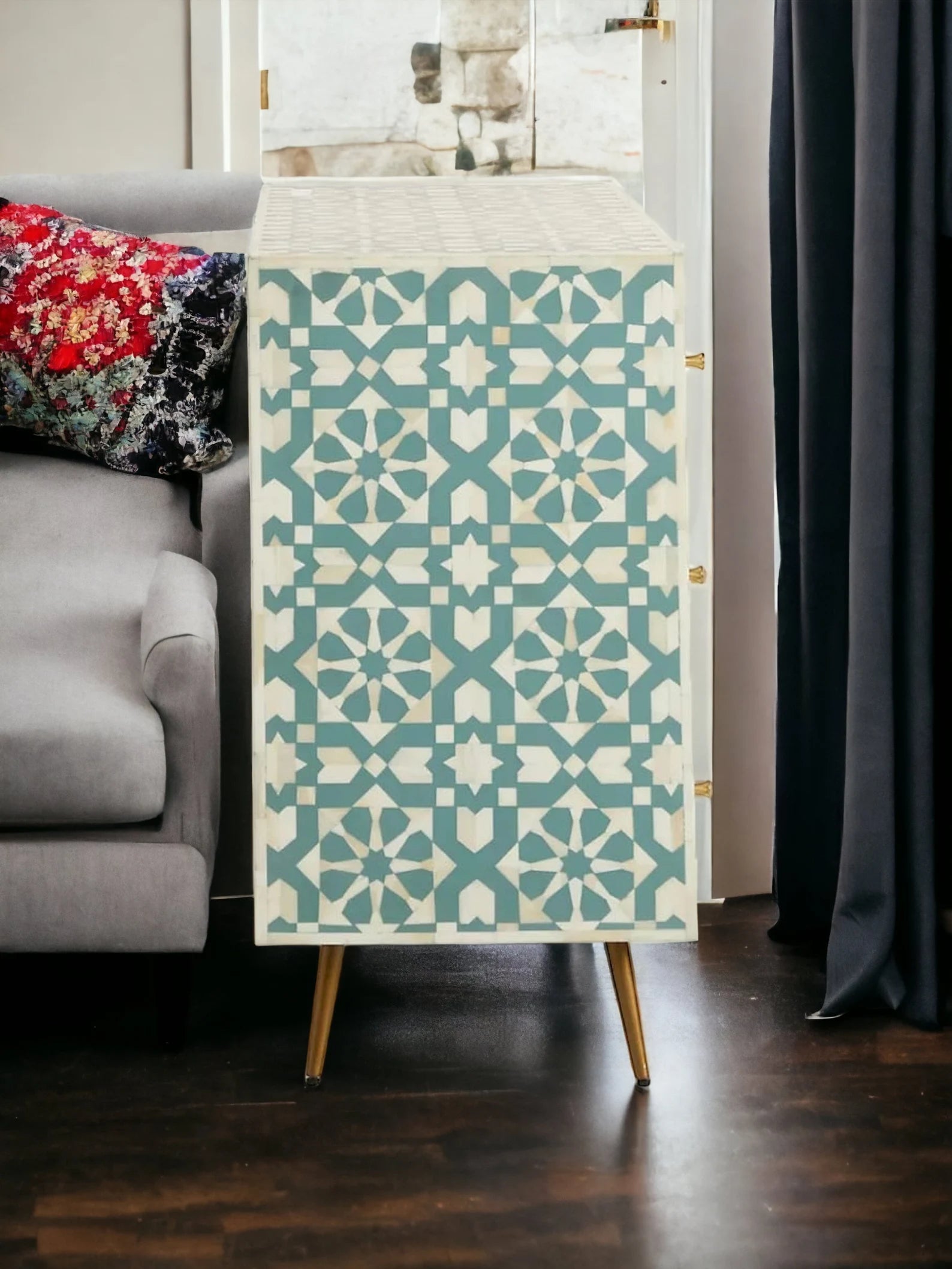 Bone Moroccan Inlay 6 Drawers Chest of Drawers, Bone Inlay Drawers Dresser, Bone Inlay Chest of Drawers, Bone Inlay Furniture Sideboard Unit