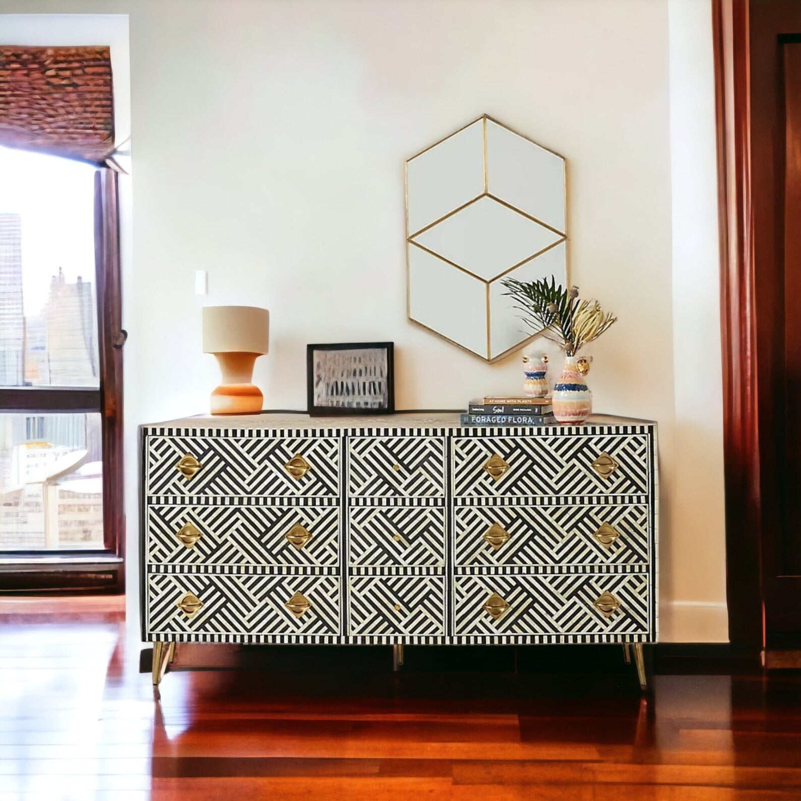 Bone Inlay Optical 9 Drawers Chest of Drawers Bone Inlay Drawers Dresser Bone Inlay Chest of Drawers Bone Inlay Furniture Storage MOP Inlay