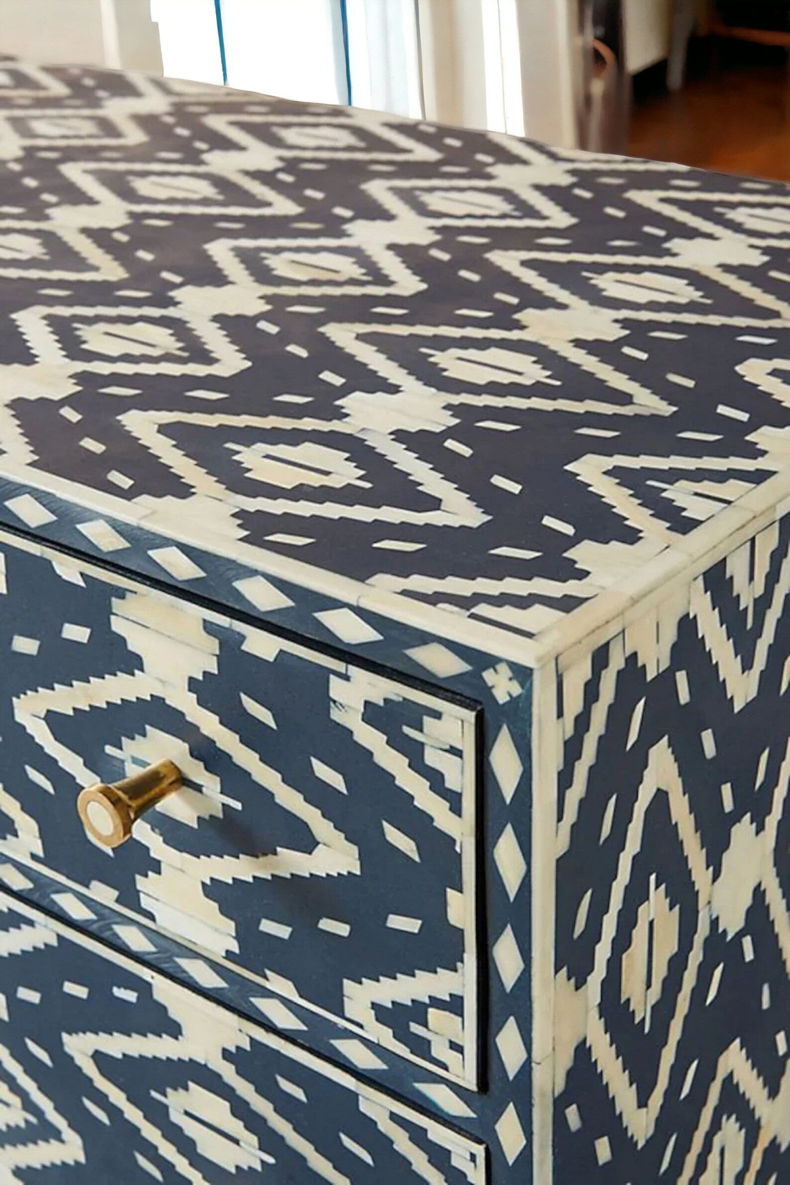 Bone Ikat Inlay 6 Drawers Chest of Drawers, Bone Inlay Drawers Dresser, Bone Inlay Chest of Drawers, Bone Inlay Furniture Sideboard Unit
