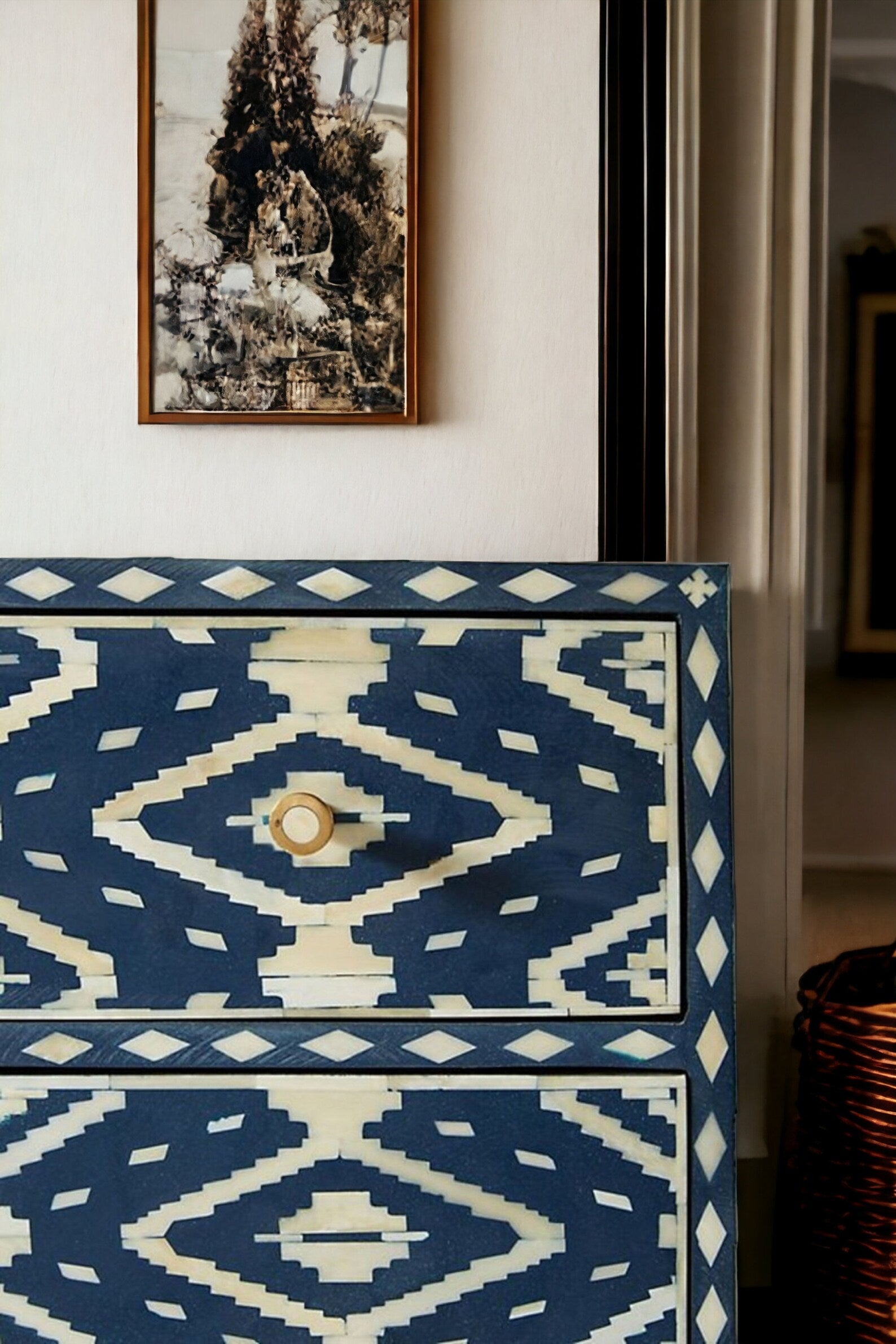 Bone Ikat Inlay 6 Drawers Chest of Drawers, Bone Inlay Drawers Dresser, Bone Inlay Chest of Drawers, Bone Inlay Furniture Sideboard Unit