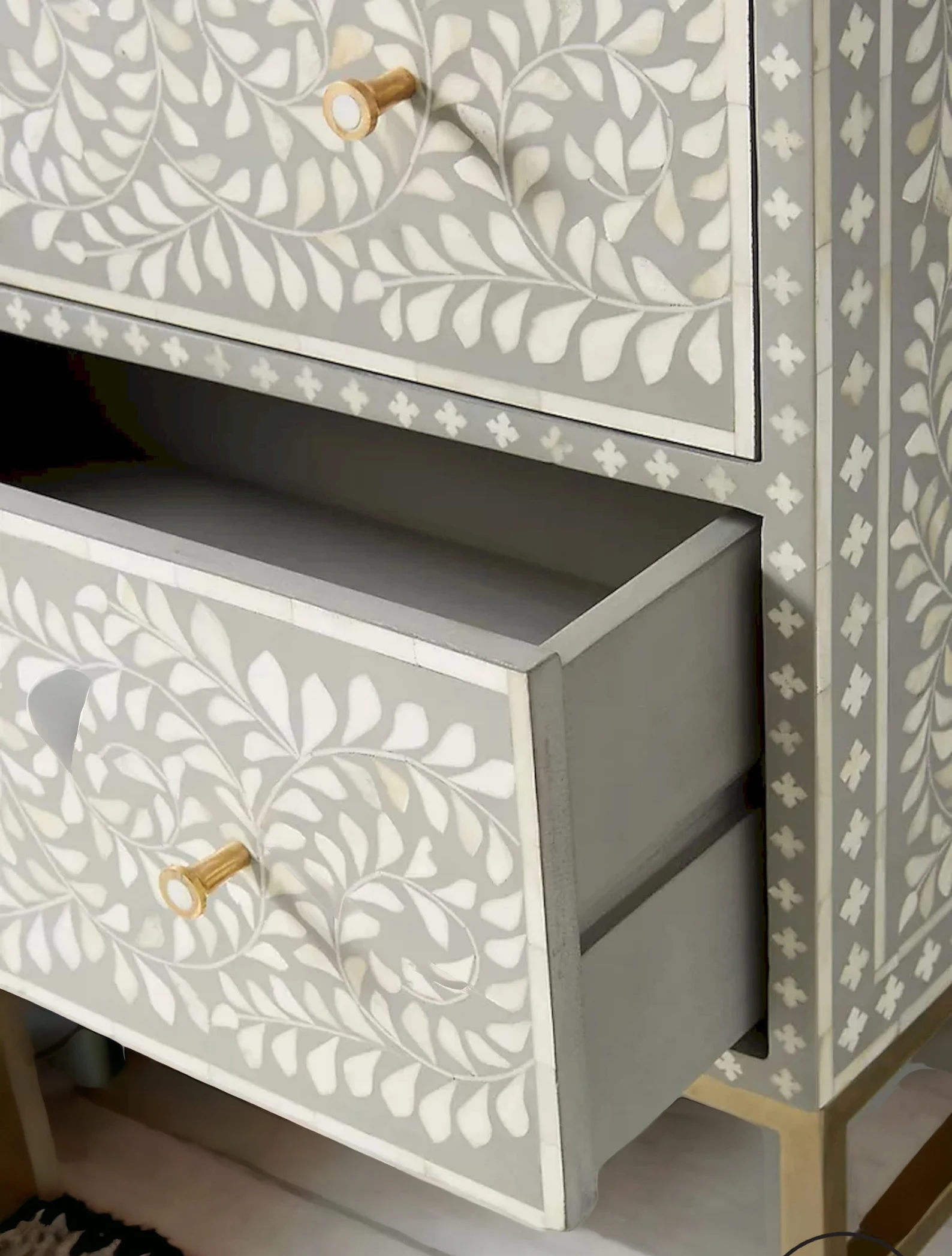 Bone Floral Inlay 6 Drawers Chest of Drawers, Bone Inlay Drawers Dresser, Bone Inlay Chest of Drawers, Bone Inlay Furniture Sideboard Floral