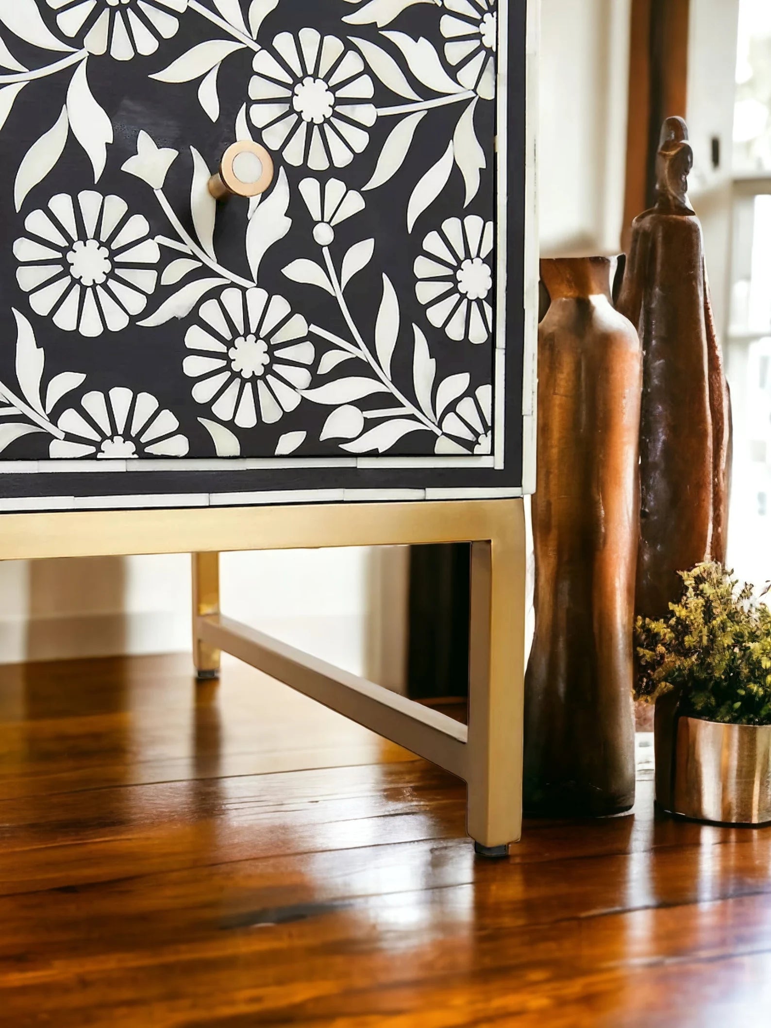 Bone Floral Inlay 6 Drawers Chest of Drawers, Bone Inlay Drawers Dresser, Bone Inlay Chest of Drawers, Bone Inlay Furniture Sideboard Floral