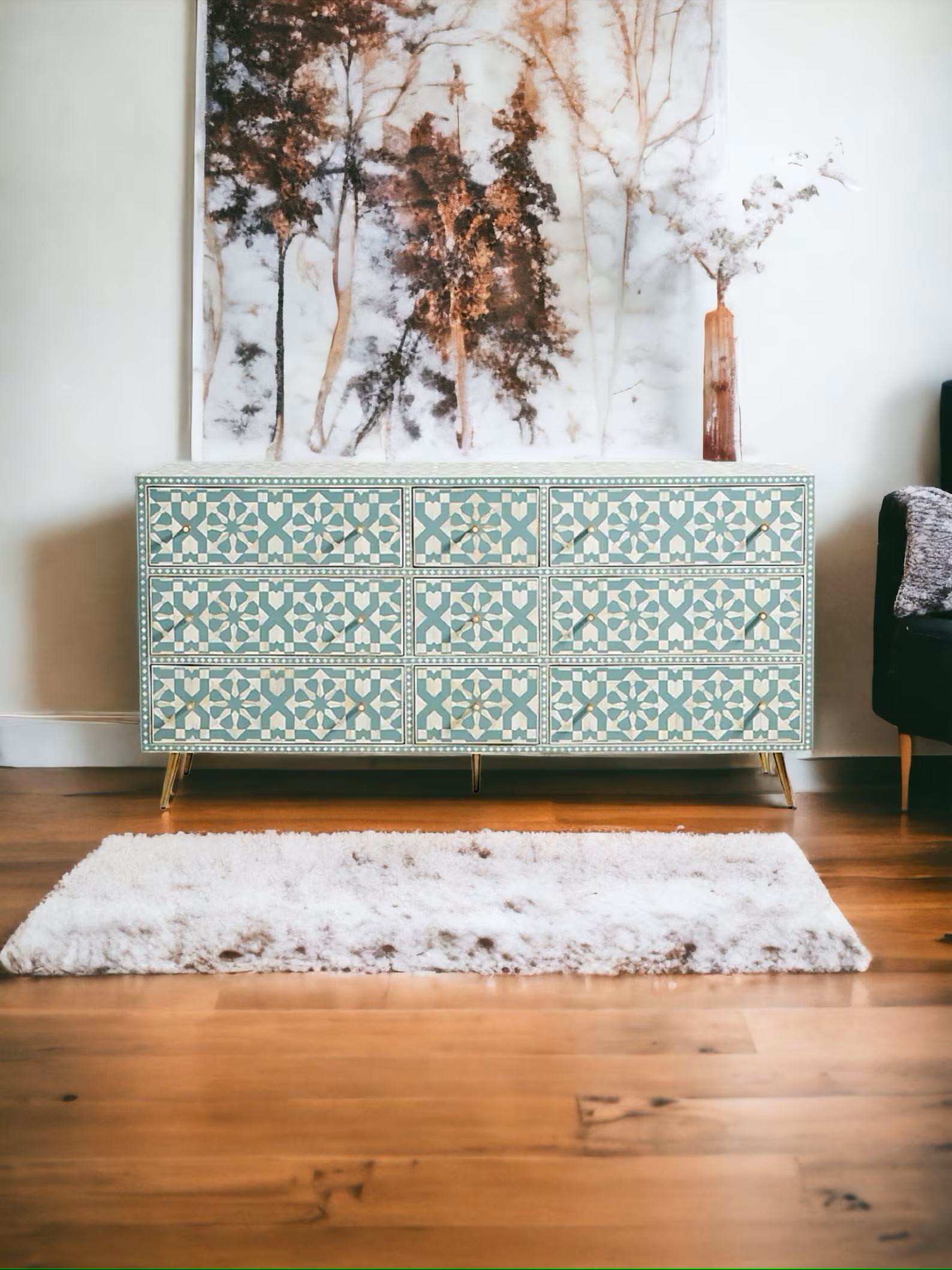 Bone Moroccan Inlay 9 Drawers Chest of Drawers, Bone Inlay Drawers Dresser, Bone Inlay Chest of Drawers, Bone Inlay Furniture Sideboard Unit