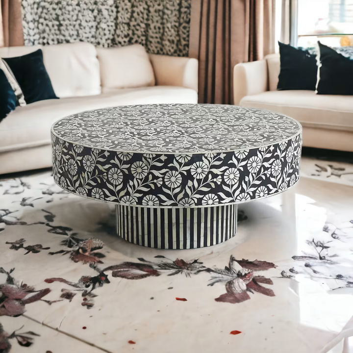 Handmade Bone Inlay Coffee Table, Camel Bone Inlay Table, Bone Flower Inlay Coffee Table, Bone Inlay Center Table, Bone Inlay Furniture