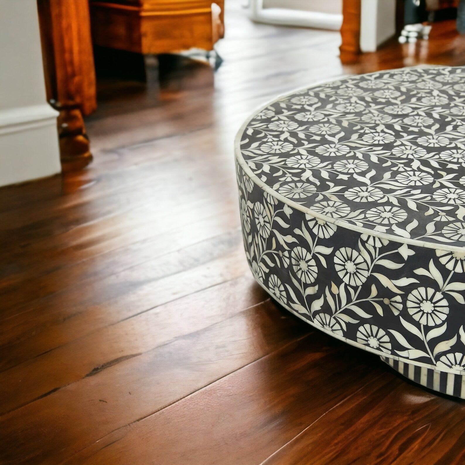 Handmade Bone Inlay Coffee Table, Camel Bone Inlay Table, Bone Flower Inlay Coffee Table, Bone Inlay Center Table, Bone Inlay Furniture