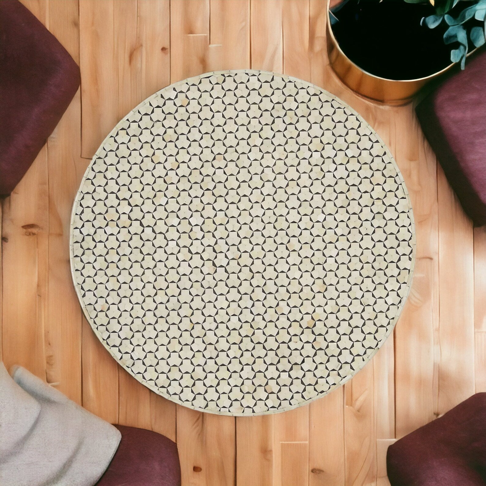 Targua Handmade Bone Inlay Coffee Table, Camel Bone Inlay Table, Bone Inlay Geometric Table, Bone Inlay Center Table, Bone Inlay Furniture