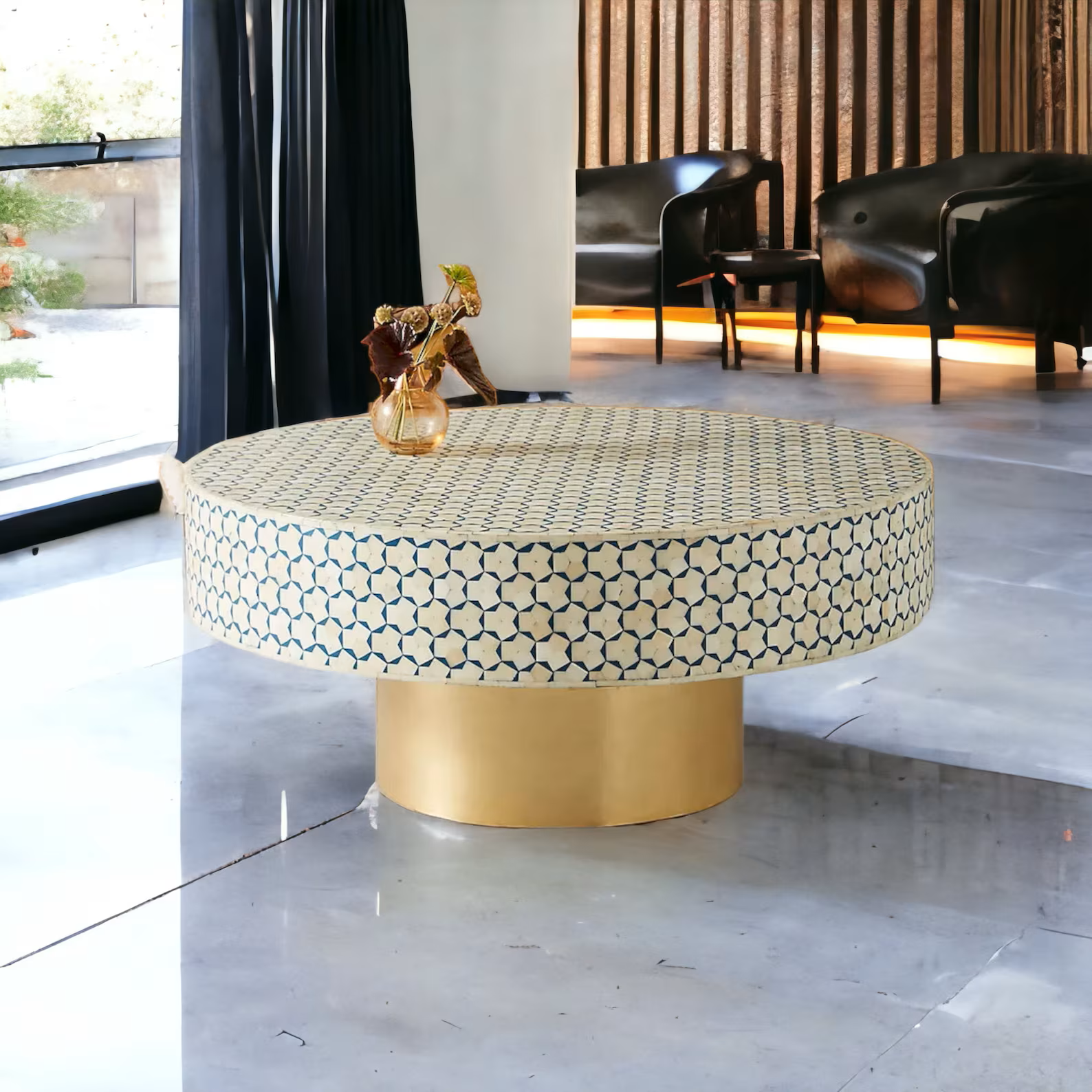 Handmade Targua Bone Inlay Coffee Table, Camel Bone Inlay Table, Bone Inlay Geometric Table, Bone Inlay Center Table, Bone Inlay Furniture