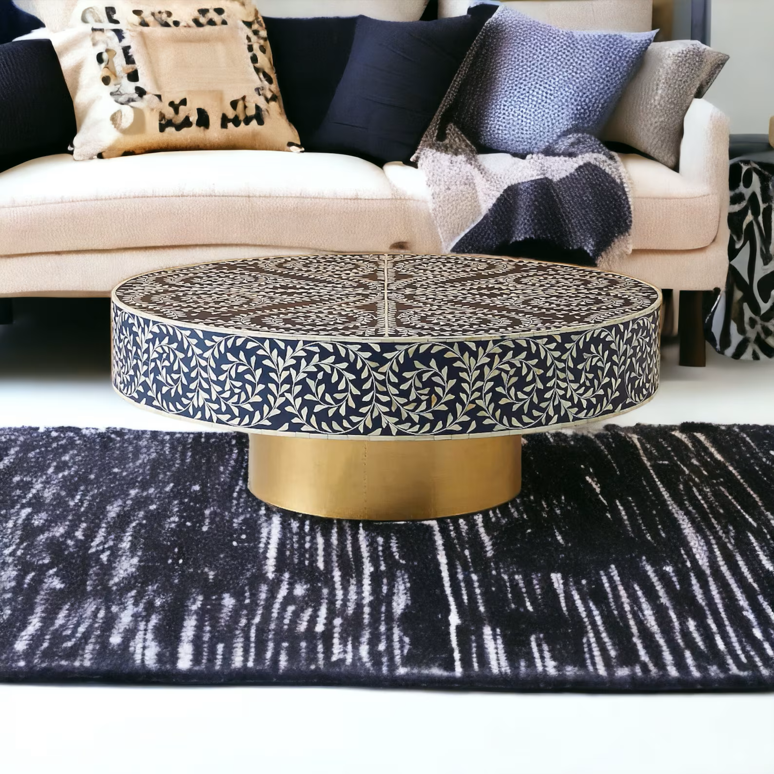 Handmade Bone Inlay Coffee Table, Camel Bone Inlay Table, Bone Inlay Floral Coffee Table, Bone Inlay Center Table, Bone Inlay Furniture