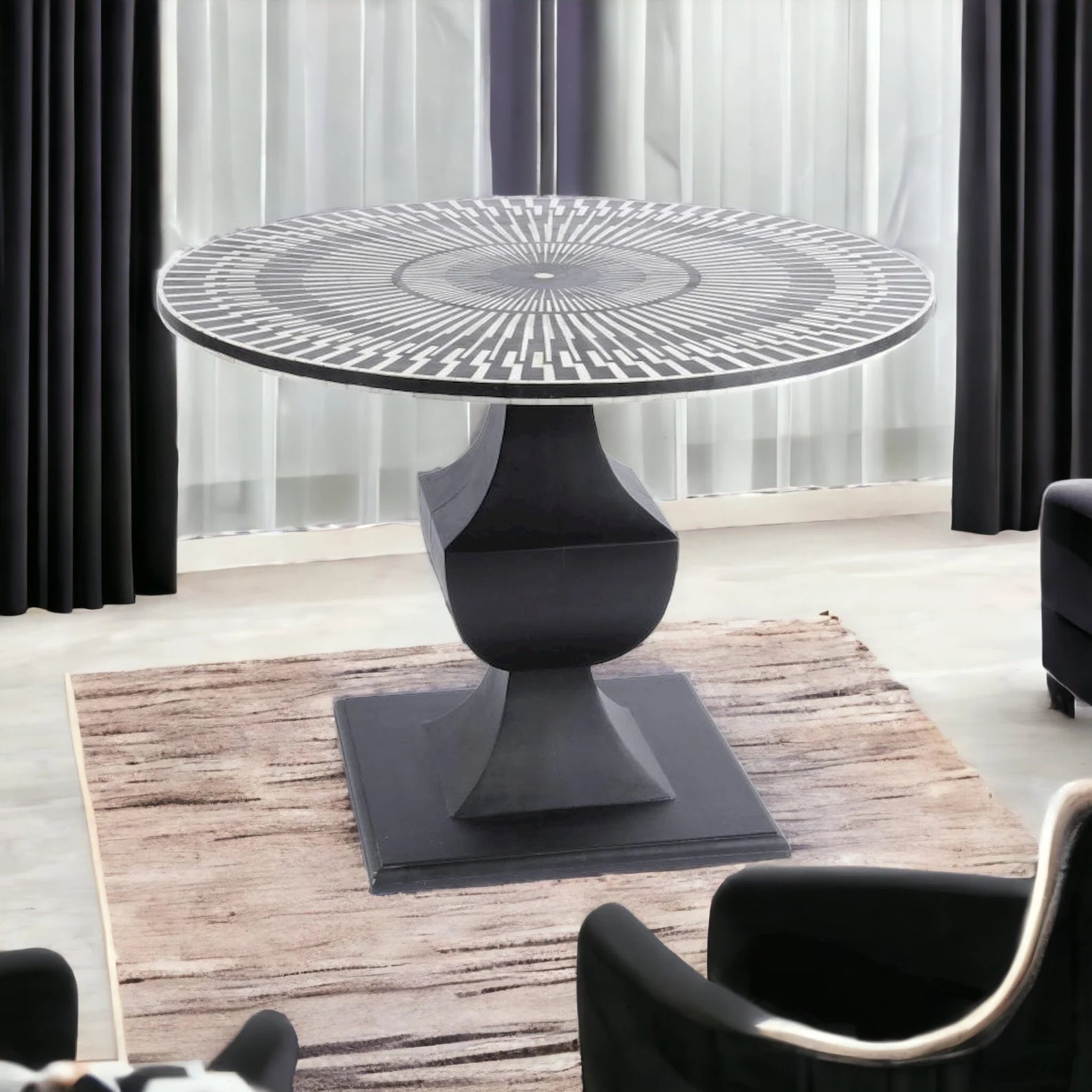 Handmade Bone Inlay Floral Design Dining Table, Bone Inlay Floral Round Dining, Bone Inlay Furniture, Bone Inlay Wooden Modern Dining Table