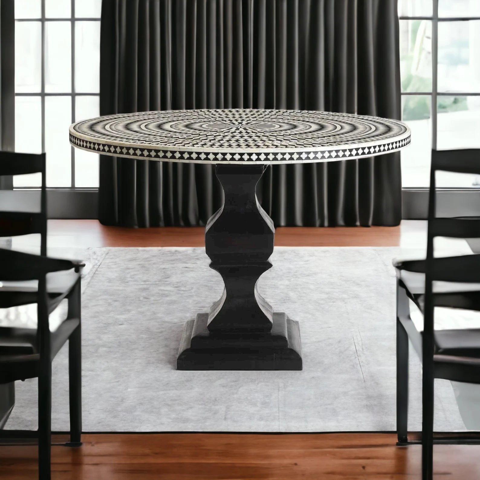 Bone Inlay Wooden Modern Dining Table, Handmade Bone Inlay Floral Design Dining Table, Bone Inlay Floral Round Dining, Bone Inlay Furniture