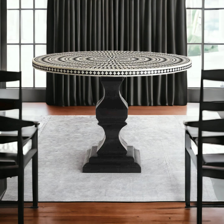 Bone Inlay Wooden Modern Dining Table, Handmade Bone Inlay Floral Design Dining Table, Bone Inlay Floral Round Dining, Bone Inlay Furniture