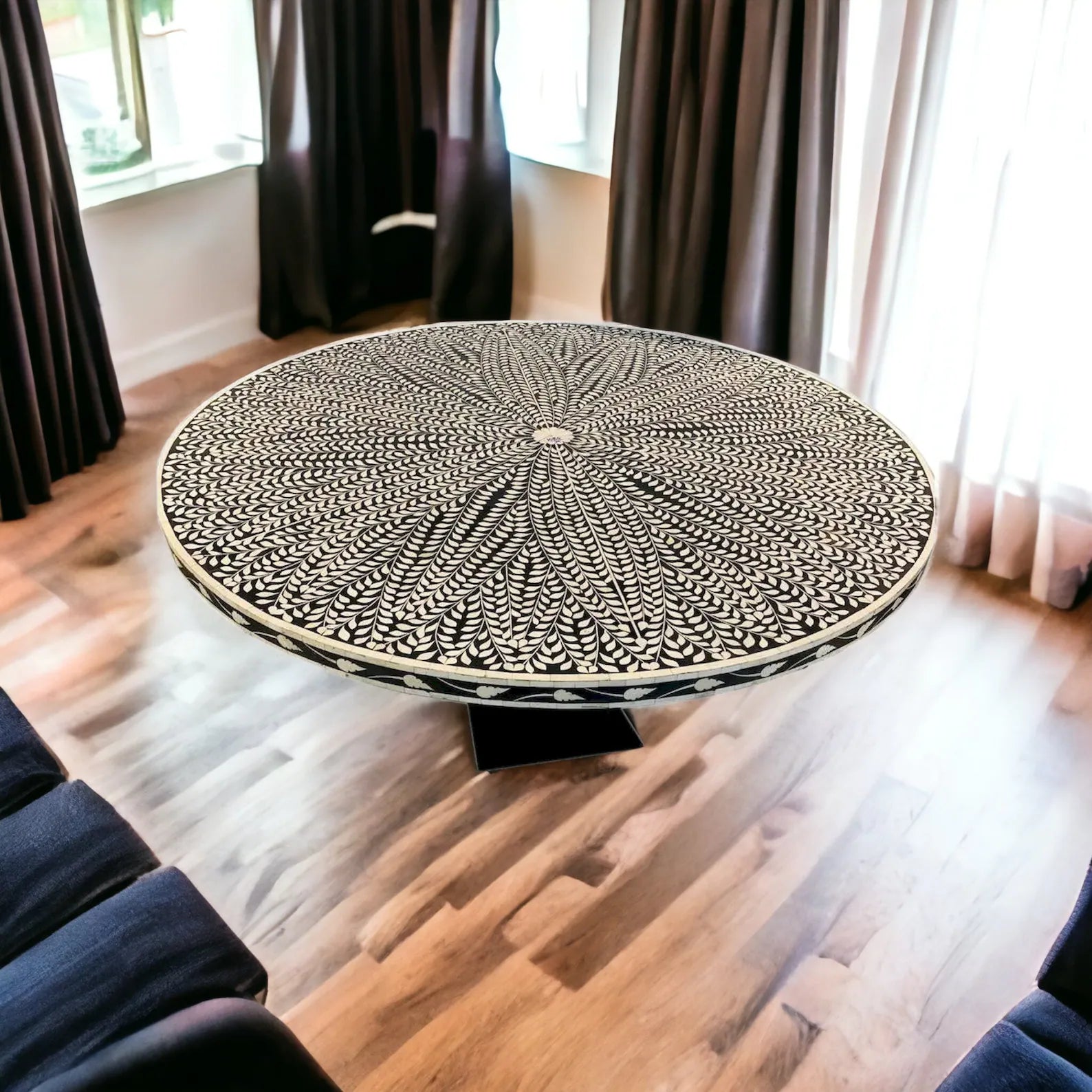 Handmade Bone Inlay Floral Design Dining Table, Bone Inlay Floral Round Dining, Bone Inlay Furniture, Bone Inlay Wooden Modern Dining Table