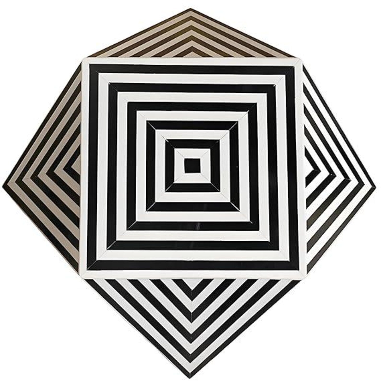 Hexagon Resin Inlay Side Table | Handmade Modern Accent Table | Black and White Geometric End Table | Unique Home Decor Furniture